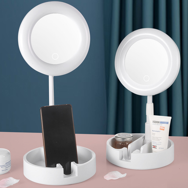 Косметичне дзеркало з підсвічуванням HMD Mirror 16 см LED лампа 3 режими світла, сенсорне керування, USB Білий - Фото 2 Косметичне дзеркало з підсвічуванням HMD Mirror 16 см LED лампа 3 режими світла, сенсорне керування, USB Білий - зображення 2