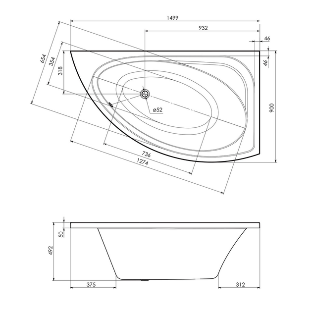 Ванна акриловая IMPRESE BLATNA 150x90 R BLATNA150R - изображение 3