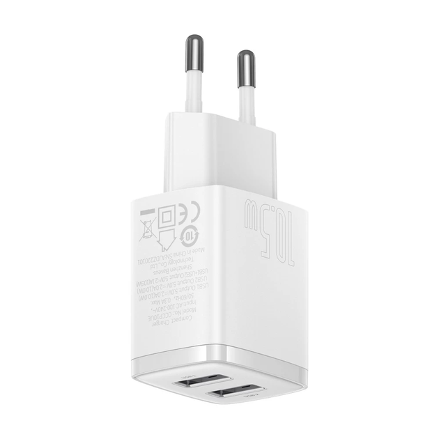Мережевий зарядний пристрій Baseus Compact Charger 2U 10.5W EU White (CCXJ010202) - изображение 5