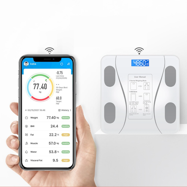 Напольные умные фитнес весы до 180кг, с Bluetooth, A-8003, Белые - изображение 5