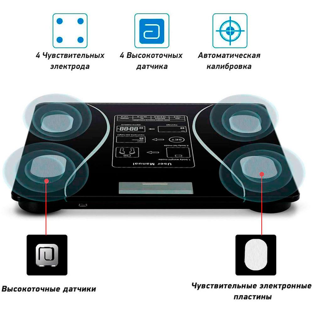 Напольные умные фитнес весы до 180кг, с Bluetooth, A-8003, Черный - изображение 6