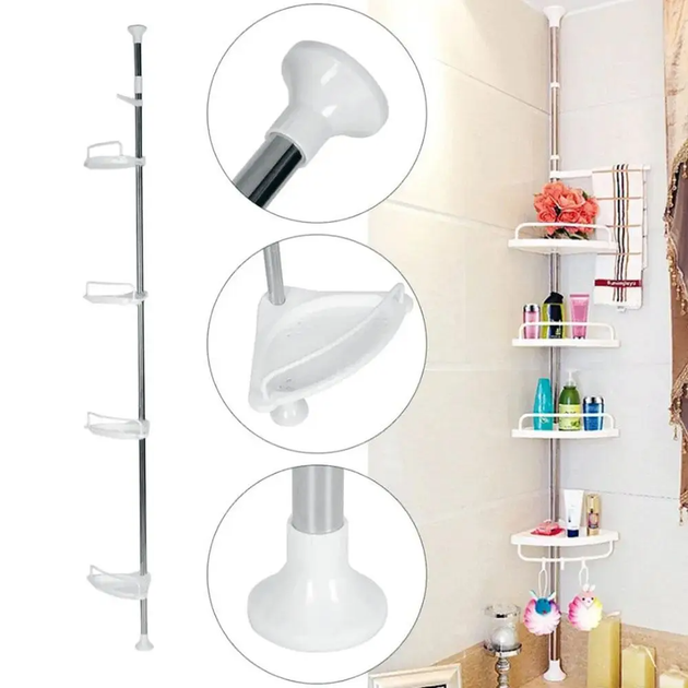 Угловая полка для ванной комнаты (320х43см) Multi Corner Shelf GY-188, Белая - зображення 3