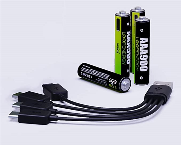 VERICO LoopEnergy Wiederaufladbare USB-C Batterie AAA 1,5V 900mWh (600mAh)  Li-ION, Schnellladung Via USB-C Anschluss in ca. 2 Stunden (2X AAA)