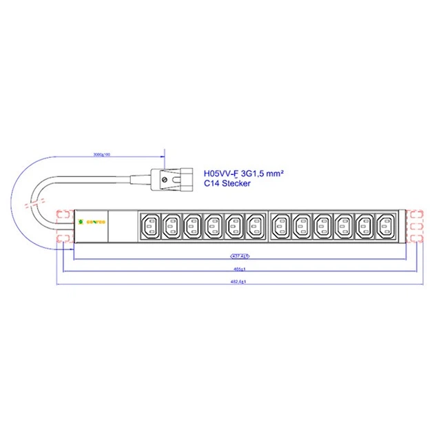 Блок розеток Conteg IP-BA-C12C300010 вилка CEE 7/IEC 320 C13/12 розеток ...