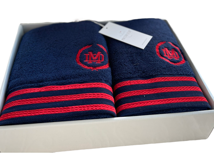 Набор полотенец Maison D'or Delon Navy Red махровые 30-50 см,50-100 см,70-140 см синий - изображение 2
