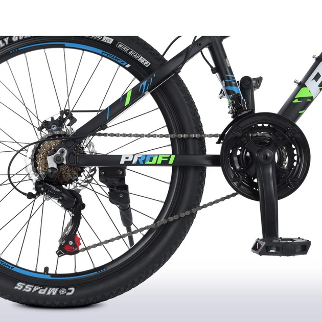 Велосипед "OPTIMAL" PROF1 G24OPTIMAL A24.4 24 д. Алюм.рама 13", SHIMANO 21SP, DB, FW TZ500, чорний-блакитний - зображення 8