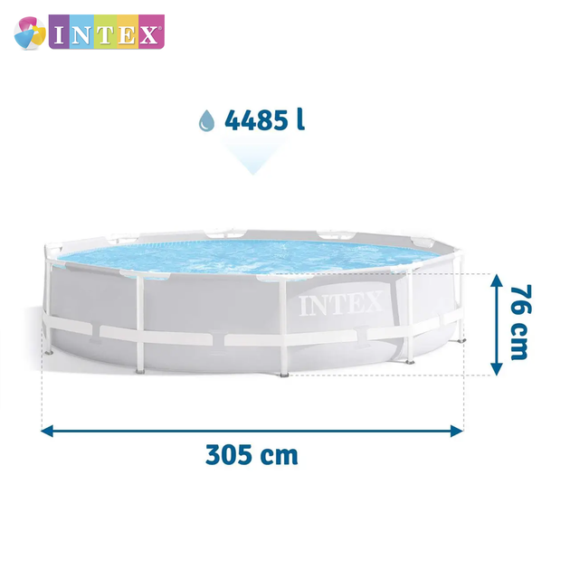 Круглый каркасный бассейн Intex 26700 NP. Размером 305x76см, объём 4485л, от 6 лет - Фото 4 Круглый каркасный бассейн Intex 26700 NP. Размером 305x76см, объём 4485л, от 6 лет - изображение 4