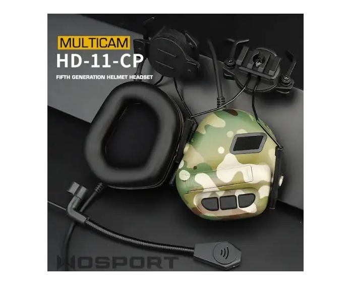 Наушники тактические активные с микрофоном Wosport HD-11-OD светлый мультикам 1 пара - изображение 1