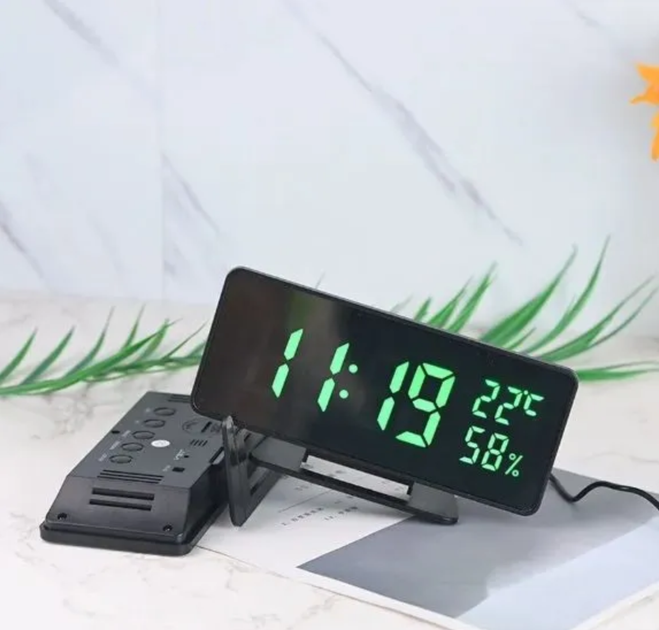 Настільний годинник — будильник від USB VST LED-888Y з термометром і гігрометром із ЗЕЛЕНИМИ ЦІФРАМИ - зображення 12