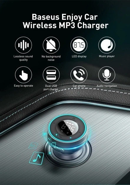 Автомобильное зарядное устройство FM-трансмиттер модулятор Baseus Enjoy Car Wireless MP3 Charger (Wireless 5.0+5V/3.4A) Зарядка в авто Black - изображение 14
