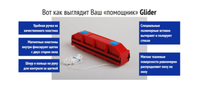 Магнитная щетка для мытья окон с одним стеклом. С двух сторон Glider ...
