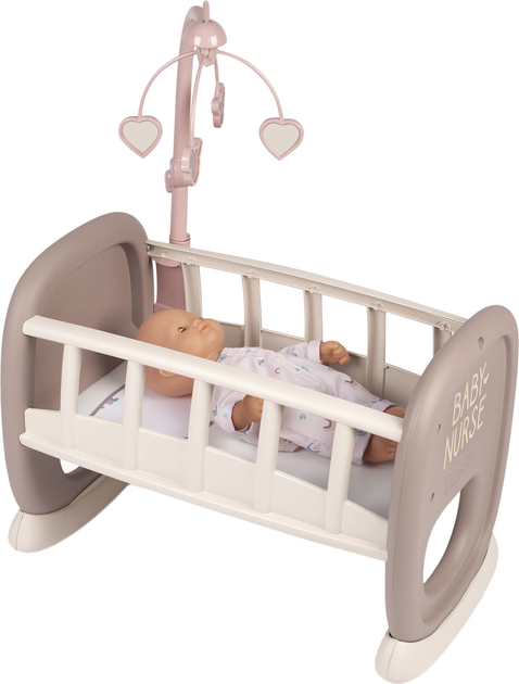 Колиска Smoby Toys Baby Nurse з мобілем Сіро-біла (220372) (3032162203729) - зображення 1