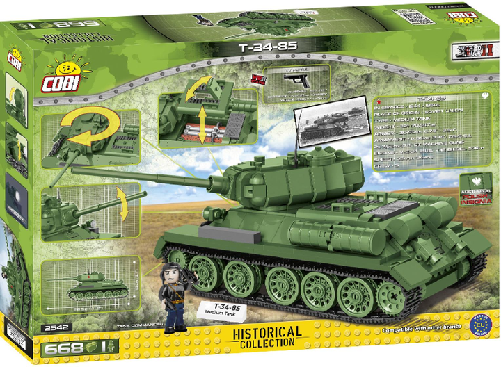 Klocki konstrukcyjne Cobi II Wojna Światowa Czołg T-34/85 668 elementów (COBI-2542) - obraz 2