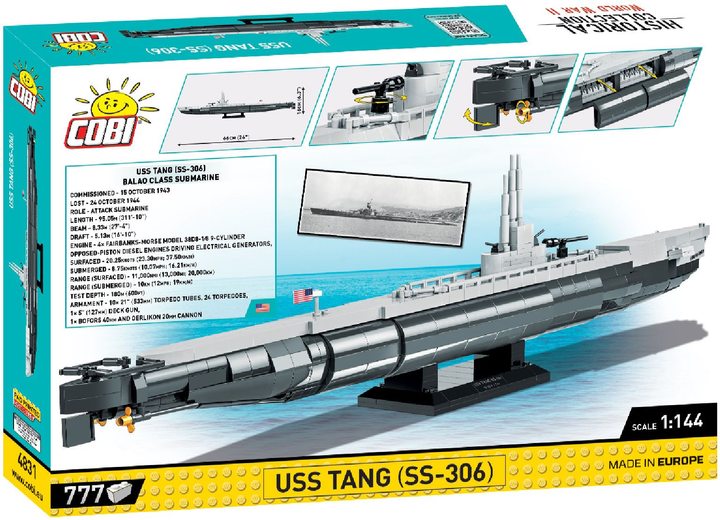 Klocki konstrukcyjne Cobi Okręt podwodny Tang SS-306 777 elementów (COBI-4831) - obraz 2