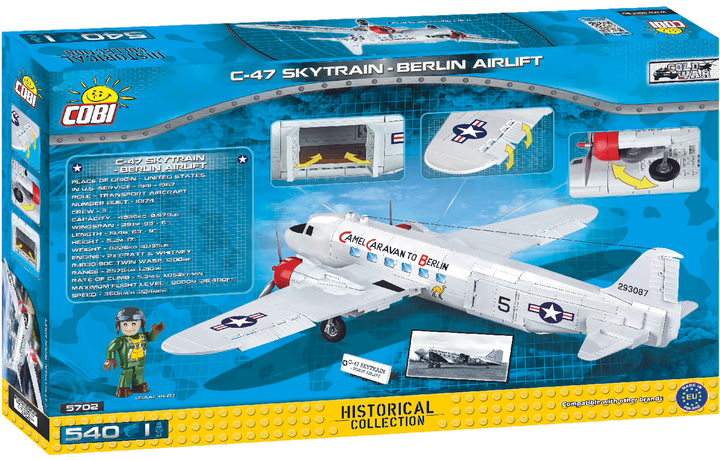 Klocki konstrukcyjne Cobi Cold War Samolot C-47 Dakota Skytrain 540 elementów (COBI-5702) - obraz 2