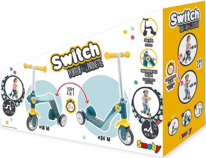 Самокат дитячий Smoby Toys трьохколісний 2в1 Сірий (7600750612) - зображення 1