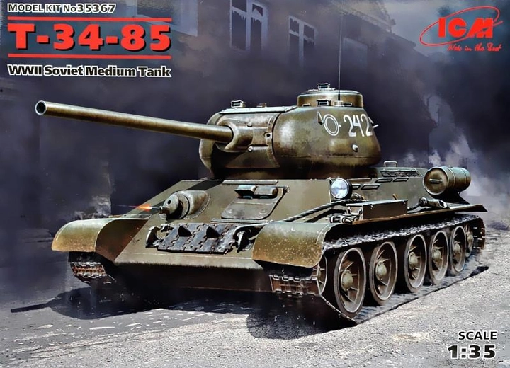 Model montażowy ICM radzieckiego czołgu średniego z okresu II wojny światowej T-34-85. Skala 1:35 (35367) - obraz 1