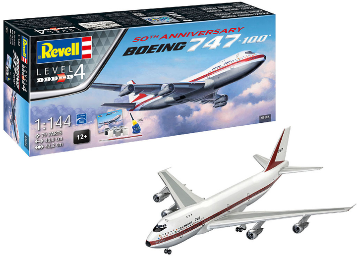 Zmontowany model Revell Samolot Boeing-747-100 50 lat. Skala 1:144 (05686) - obraz 1