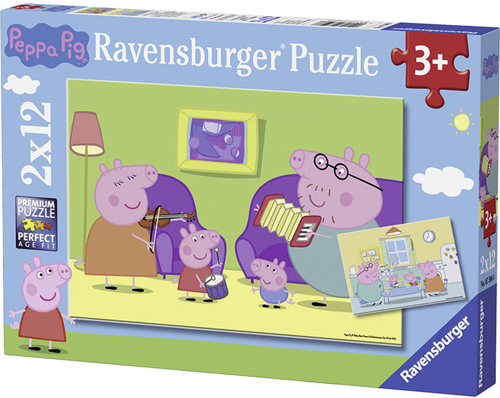 Пазл Ravensburger Свинка Пеппа: музика та сніданок 12 елементів 2 шт. (4005556075966) - зображення 2