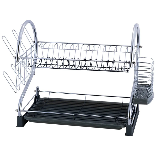 Сушилка для посуды двухъярусная Kamille KM-0762В - 55*24,5*37см, серая - изображение 1