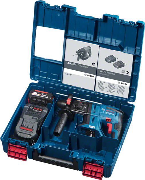 Бесщеточный аккумуляторный перфоратор Bosch GBH 180-LI + 1ак. x GBA 18V 4.0 Ah, GAL 18V-40 + Набор 5 ударных сверл SDS plus 5X (0615990M9C) - изображение 2