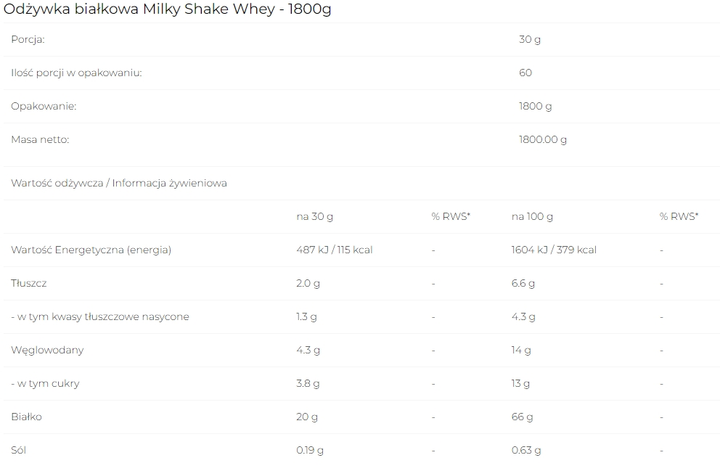 Белковая добавка 6PAK Milky Shake Whey 1800 г Печенье (5902811802284 ...