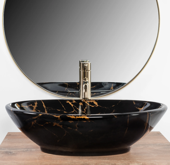 Умивальник (раковина) REA PAMELA BLACK MARBLE SHINY накладний - изображение 3
