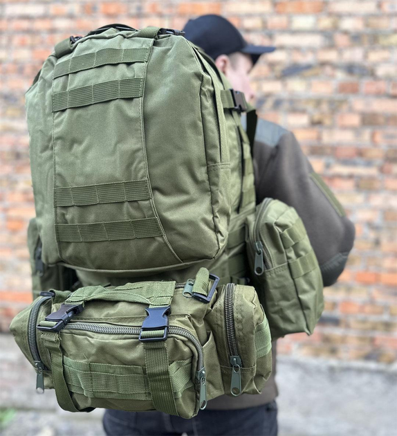 Тактический военный рюкзак с подсумками Military военный рюкзак водоотталкивающий 50 л 52 х 32 х 22 см Олива - изображение 1