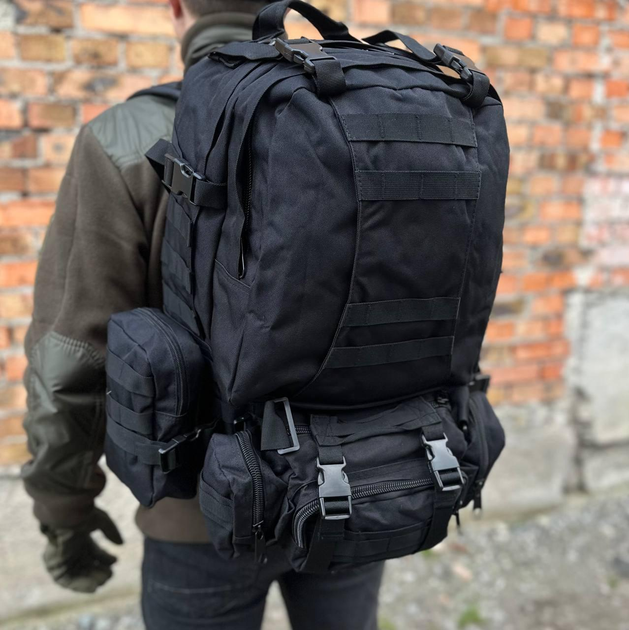 Тактический военный рюкзак с подсумками Military военный рюкзак водоотталкивающий 50 л 52 х 32 х 22 см Черный - изображение 1