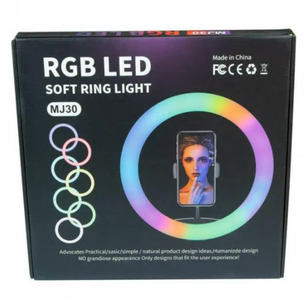 Кольцевая LED RGB лампа 30 см MJ30 с держателем для телефона селфи кольцо для блогера СО ШТАТИВОМ - Фото 7 Кольцевая LED RGB лампа 30 см MJ30 с держателем для телефона селфи кольцо для блогера СО ШТАТИВОМ - изображение 7