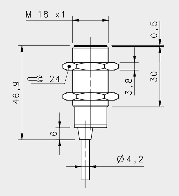 Индуктивный датчик M18, Sn=5mm, NAMUR, 2m кабель, 95B064360 / IS-18-A20-03 Datalogic - изображение 2