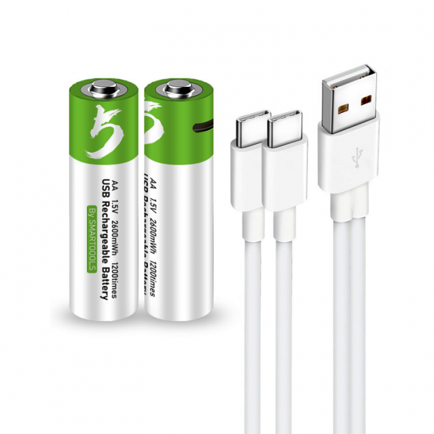 Аккумуляторы Smartools (пальчиковые) АA 2600Mwh 1.5V с зарядкой Type-C - блистер (2 шт) + кабель Type-C - Фото 5 Аккумуляторы Smartools (пальчиковые) АA 2600Mwh 1.5V с зарядкой Type-C - блистер (2 шт) + кабель Type-C - изображение 5