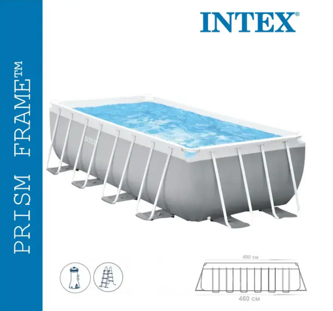 Intex прямокутний каркасний Басейн, 400 x 200 x 100 см, 6836 літрів, картриджний насос, сходи. - зображення 9
