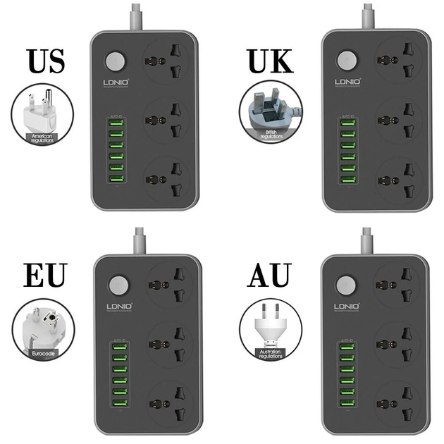 Сетевой фильтр удлинитель LDNIO SC3604 3 розетки и 6USB портов с выключателем и заземлением - Фото 6 Сетевой фильтр удлинитель LDNIO SC3604 3 розетки и 6USB портов с выключателем и заземлением - изображение 6