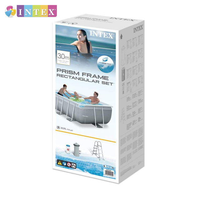 Прямоугольный каркасный бассейн Intex 26788 NP. Фильтр-насос, лестница. Размером 400x200x100см, объём 6836л - изображение 2