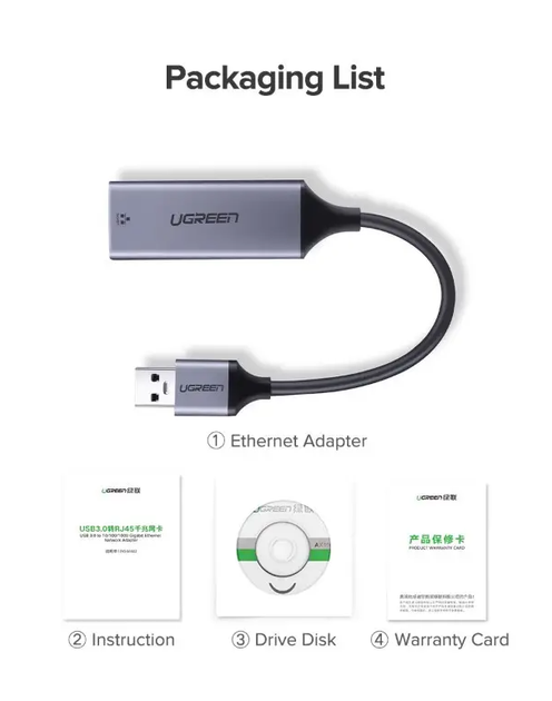Внешняя сетевая карта / Сетевой адаптер Ugreen CM209 USB 3.0 Gigabit Ethernet (50922/15736) - изображение 9