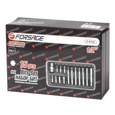 Набор бит Forsage HEX 1/2" 15 шт + битодержатель (F-4155C) - изображение 2