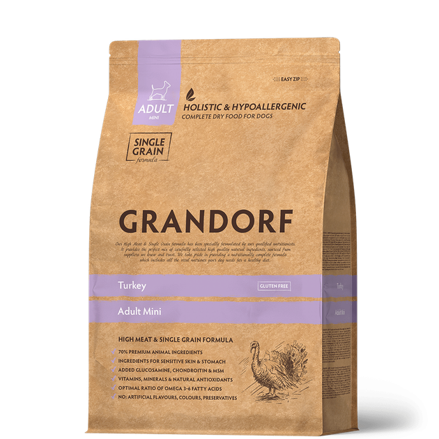 Сухой корм Grandorf Turkey и Brown Rice Mini Breeds для взрослых собак ...
