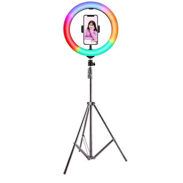 Кольцевая лампа RGB LED MJ 33, 30 см с держателем для телефона и штативом - изображение 1