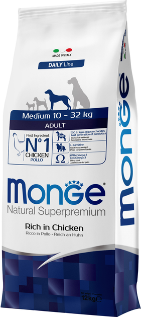 Сухой корм для собак Monge Dog Medium Adult Курица с рисом 12 кг ...