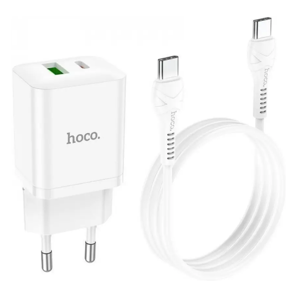 Сетевое зарядное устройство Hoco N28 PD20W+QC3.0 (20W) + кабель Type-C to Type-C - White - изображение 3