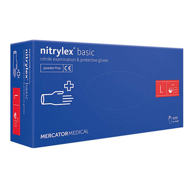 Рукавички нітрилові Mercator Medical nitrylex basic (100 шт), розмір L, сині - зображення 1