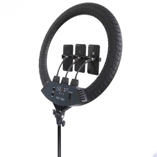 Кольцевая LED лампа SLP-G63 55 см на 3 держателя для телефона от сети 220V с пультом - Фото 4 Кольцевая LED лампа SLP-G63 55 см на 3 держателя для телефона от сети 220V с пультом - изображение 4
