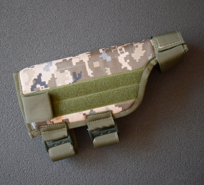 Щека на приклад оружия регулируемая BB2, накладка подщечник на приклад АК, винтовки, ружья с панелями под патронташ Пиксель - изображение 1
