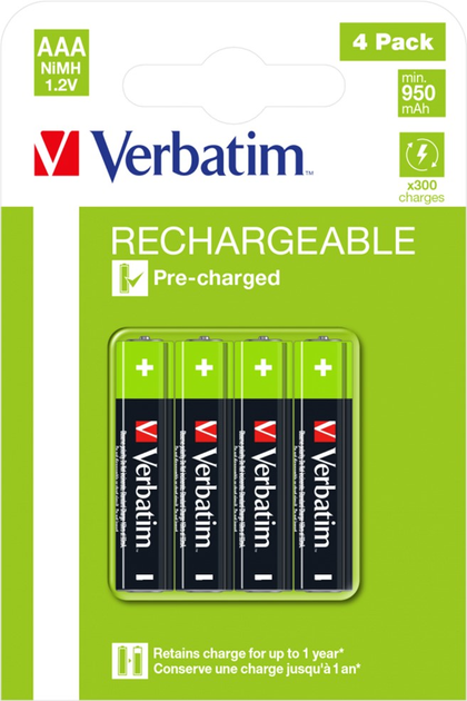 Акумуляторні батарейки Verbatim типу AAA (HR03) 4 шт. (49514) - зображення 1