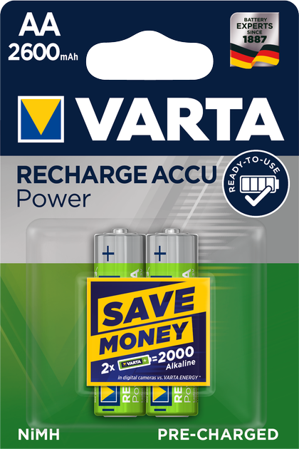 Акумулятор Varta Rechargeable Accu AA 2600 мАч BLI 2 Ni-MH (05716101402) (4008496745937) - зображення 1