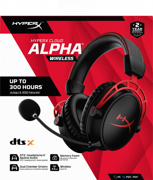 Audífonos Gamer HyperX Cloud Alpha Wireless, 2.4GHz, Audio Espacial DTS,  Red