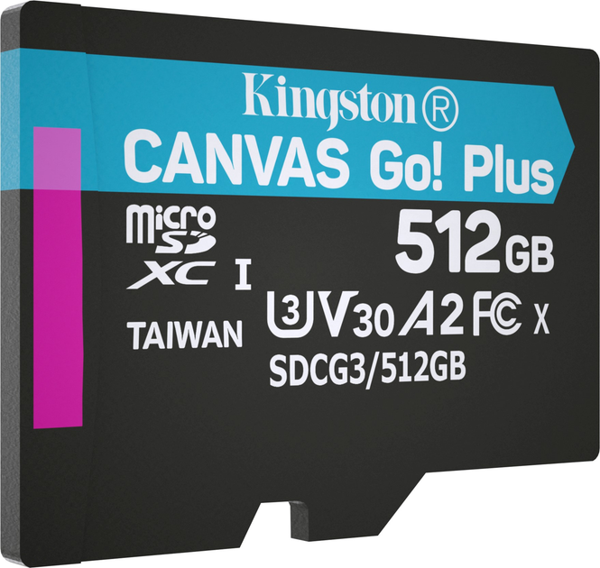 Kingston MicroSDXC 512GB Canvas Go! Plus Class 10 UHS-I U3 V30 A2 + SD-адаптер (SDCG3/512GB) - зображення 3