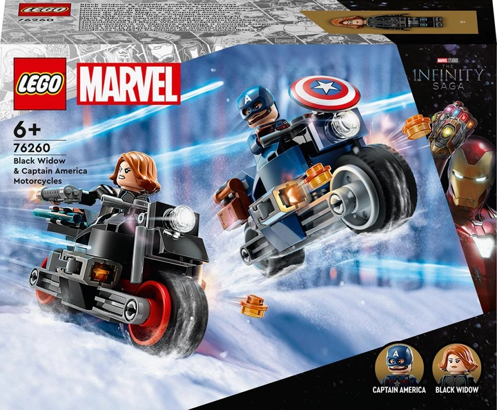 Zestaw klocków LEGO Marvel Motocykle Czarnej Wdowy i Kapitana Ameryki 130 elementów (76260) - obraz 1