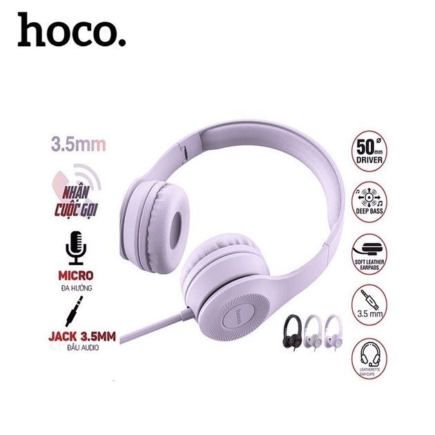 Большие наушники лапухи с микрофоном Hoco W21 purple 29273 - Фото 2 Большие наушники лапухи с микрофоном Hoco W21 purple 29273 - изображение 2